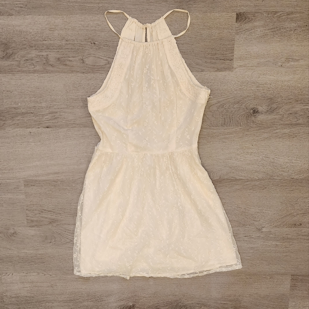 Elegant Cream Lace Halter Dress